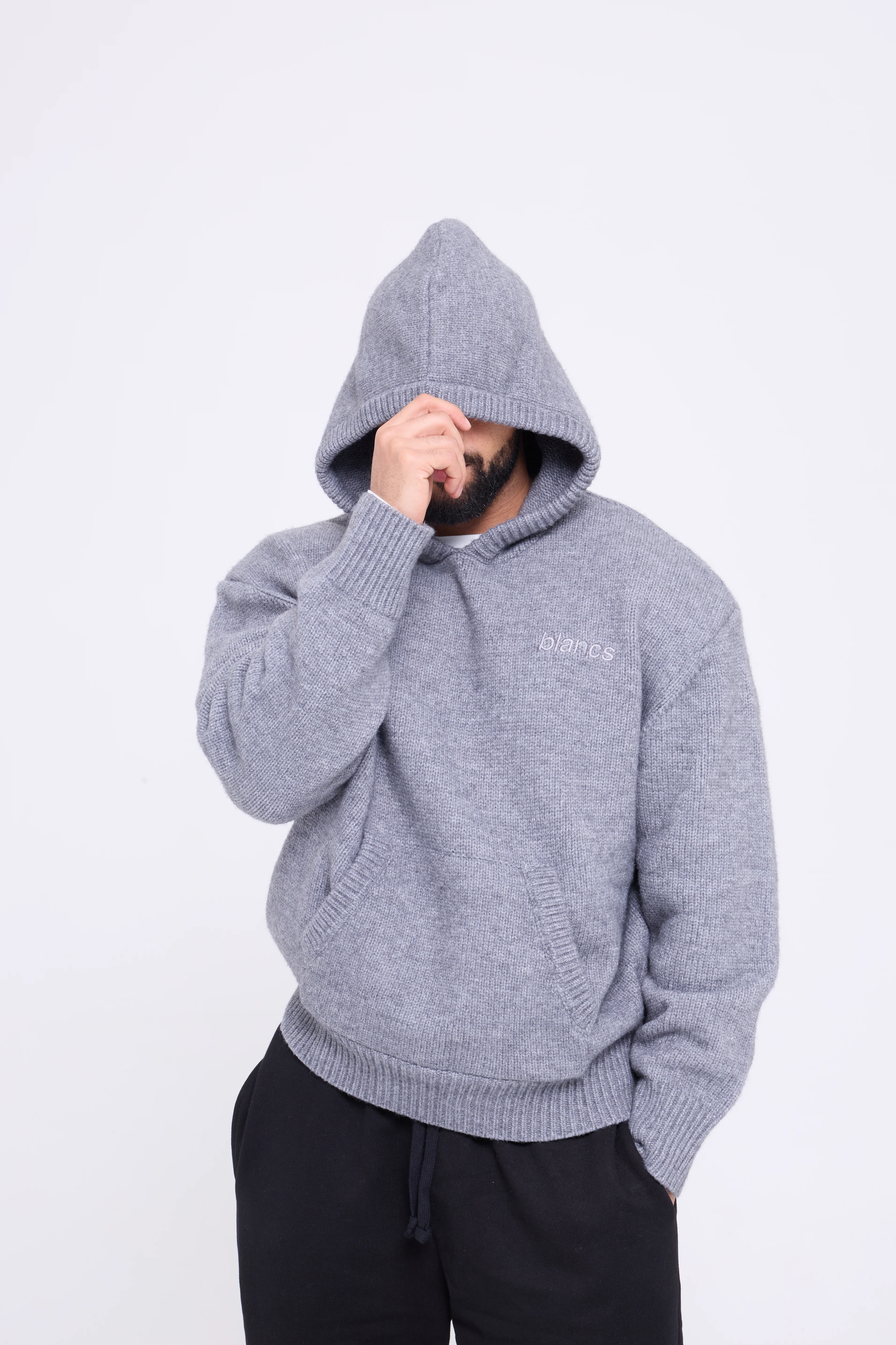 BLANCS KNITWEAR HOODIE - GREY - Image 3